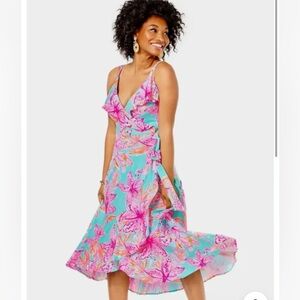 NWT Lilly Pulitzer Fontaine Knee-Length Wrap Dress Bonita blooms
